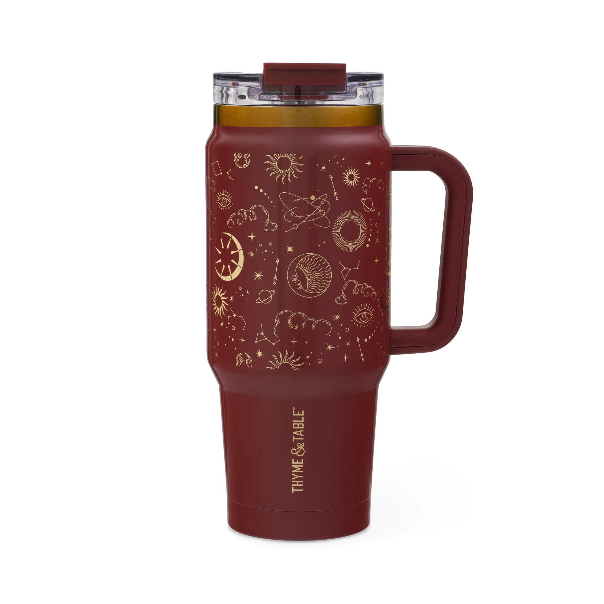 Thyme & Table 32oz Stainless Steel Luna Tumbler with Handle and Dual Straw Lid, Red Zodiac