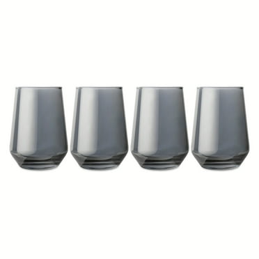 Thyme & Table 13.5 fl oz 4-Pack Angled Stemless Wine Glass Set, Smoke Finish