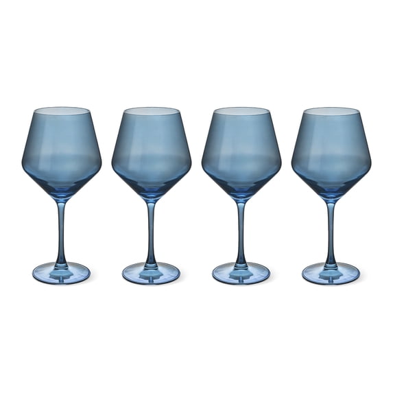 Thyme & Table 4-Pack Angled Wine Glass Set, Iridescent Blue