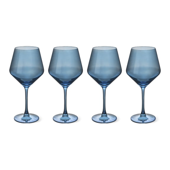 Thyme & Table 4-Pack Angled Wine Glass Set, Iridescent Blue