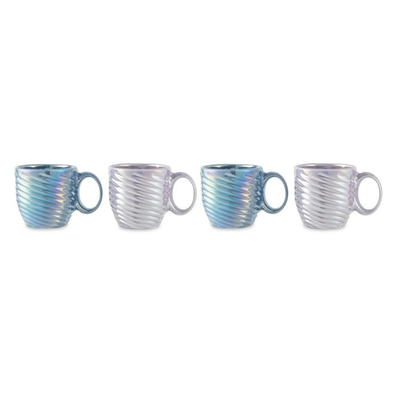 Thyme & Table 4 Pack Blue Pearl and Purple Pearl Swirl Mugs 17.6 fl oz, Stoneware