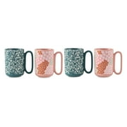 Thyme & Table 4-Pack Green Butterflies and Pink Flowers Stoneware Mugs, 19.6 fl oz, Soft Touch