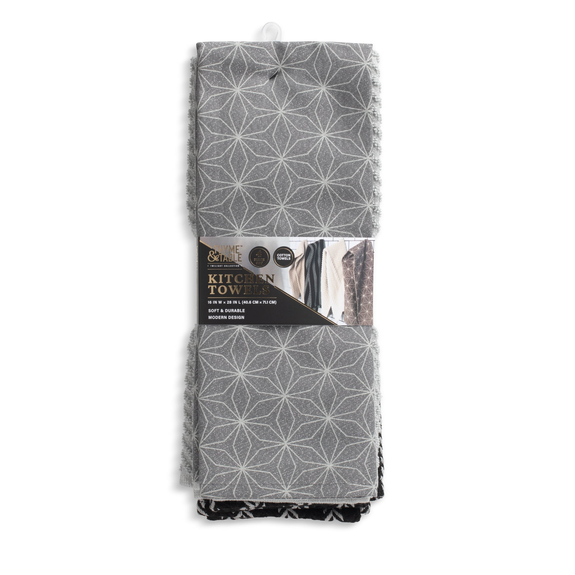 Thyme & Table 4Pack Kitchen Towels, Gray Star