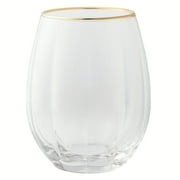 Thyme & Table Scalloped Stemless Wine Glasses with Gold Trim, Set of 4