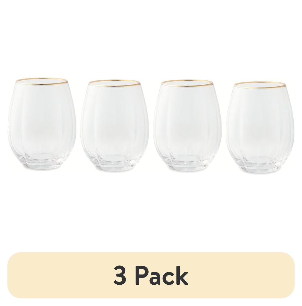 Gold Trim Scalloped Stemless Wine Glass Set, 4-Pack