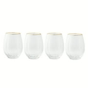 Thyme & Table Scalloped Stemless Wine Glasses with Gold Trim, Set of 4