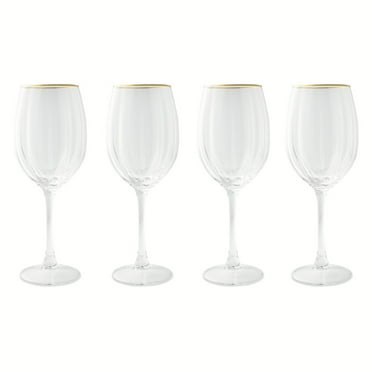 Thyme & Table 4-Pack Scalloped Wine Glass Set with Gold Rim