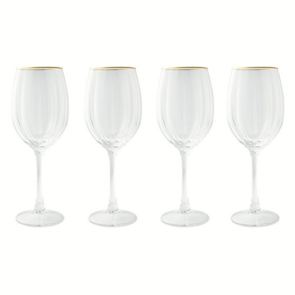 Thyme & Table Scalloped Wine Glasses with Gold Rim, Set of 4