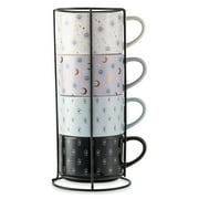 Thyme & Table 4 Pack Stacking Celestial Mugs, Assorted Colors 11.1 fl oz, Stoneware