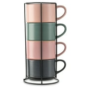 Thyme & Table 4 Pack Stacking Mugs, Reactive Mix of Colors 11.1 fl oz, Stoneware