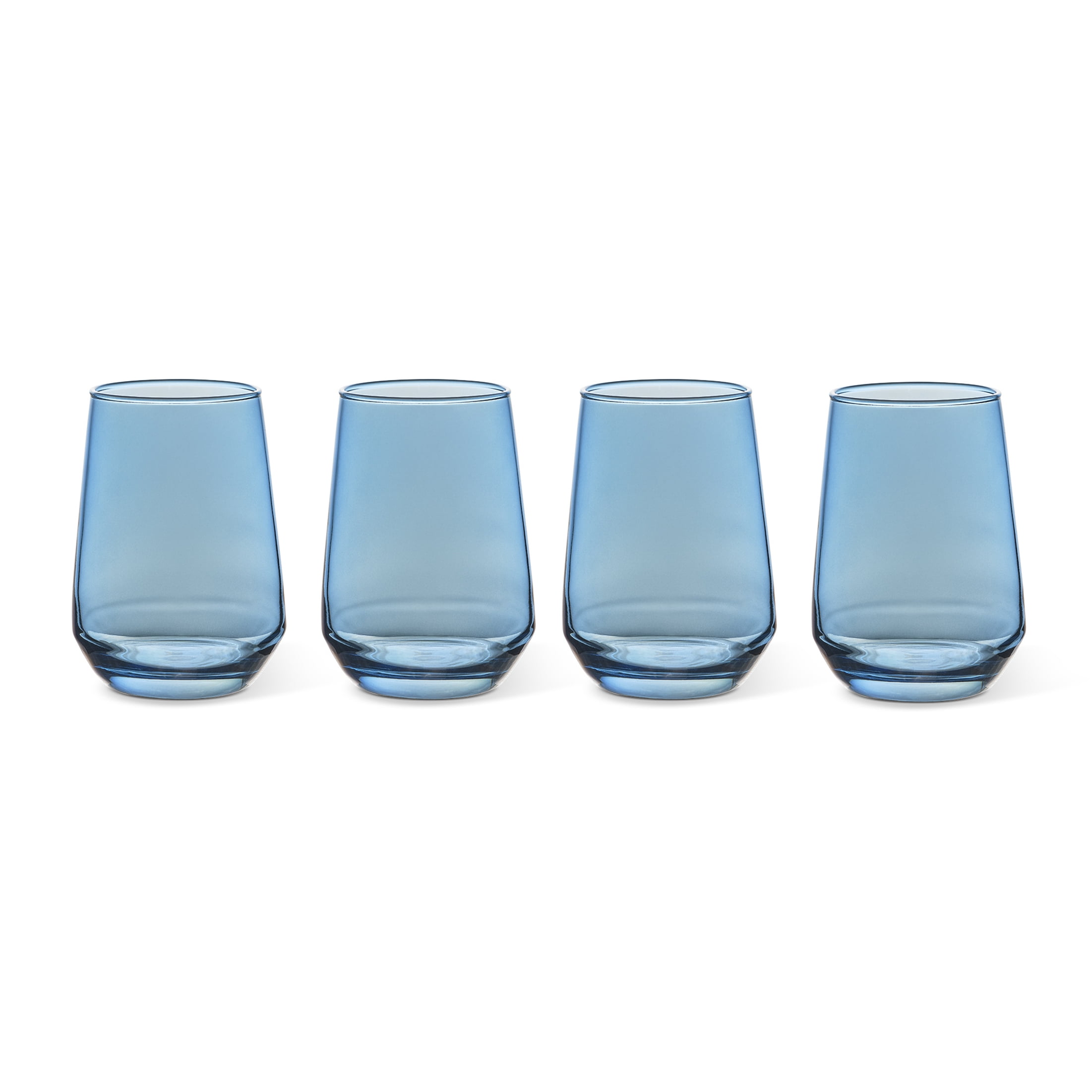 Thyme & Table 4-Pack Stemless Angled Wine Glass Set, Iridescent Blue