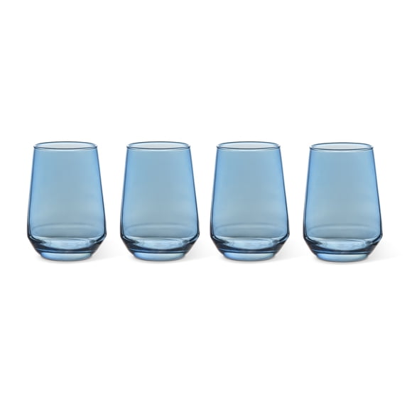 Thyme & Table 4-Pack Stemless Angled Wine Glass Set, Iridescent Blue
