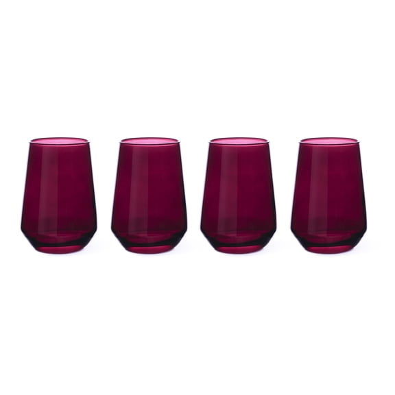 Thyme & Table 4-Pack Stemless Angled Wine Glass Set, Purple