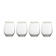 Thyme & Table 18 fl oz Stemless Wine Glasses with Gold Rim, Set of 4