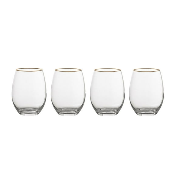 Thyme & Table 18 fl oz Stemless Wine Glasses with Gold Rim, Set of 4