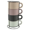 thumbnail image 1 of Thyme & Table 4-piece Ceramic Ribbed Stackable Mug Set with Rack, 12 fl oz, 1 of 5