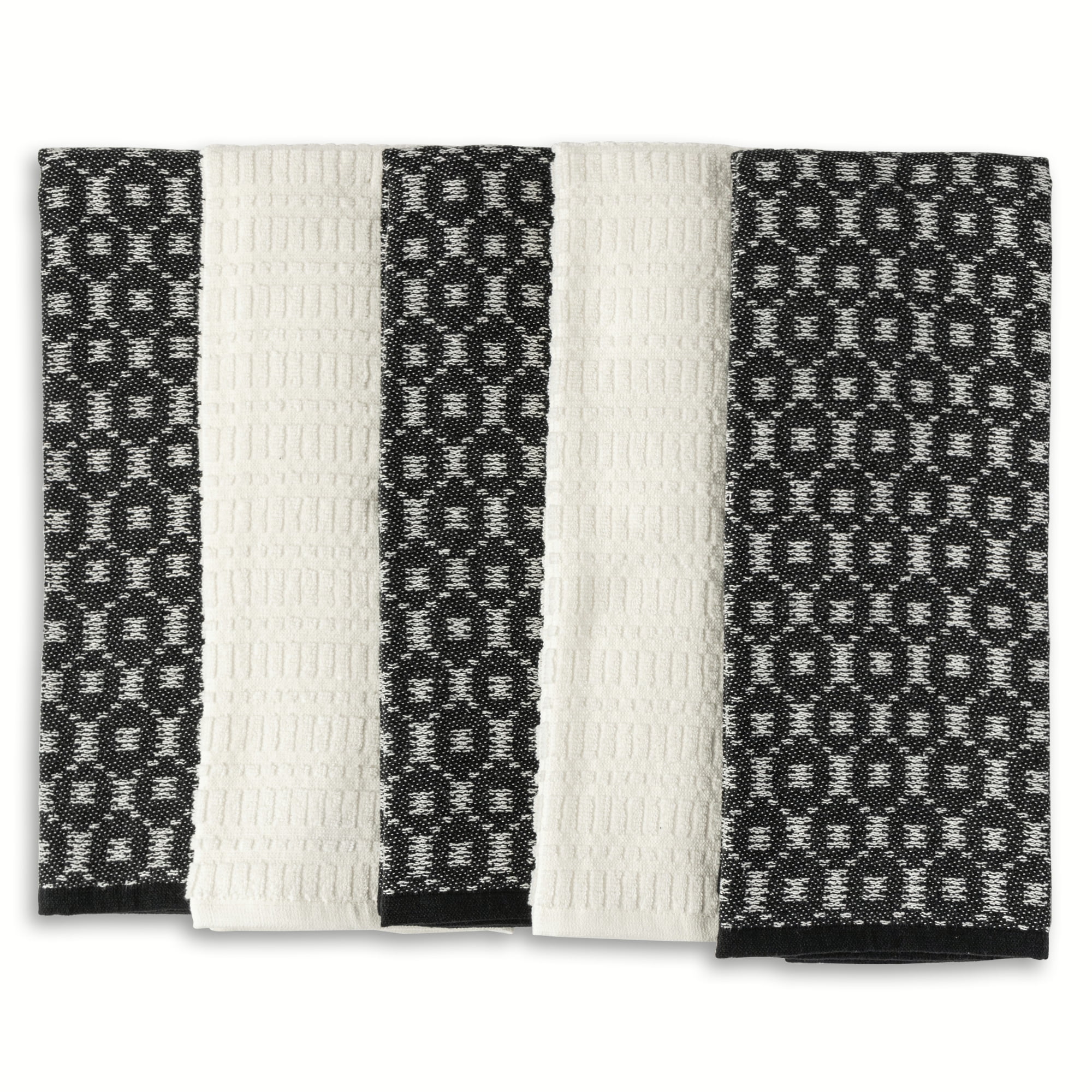 Thyme & Table Kitchen Towel Set 5-Pack woven tile design, 16x28 inches ...