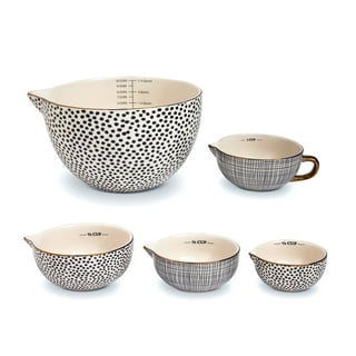 Thyme & Table 5-Piece Ceramic Mixing Bowl and Measuring Bowl Set, Dot Pattern