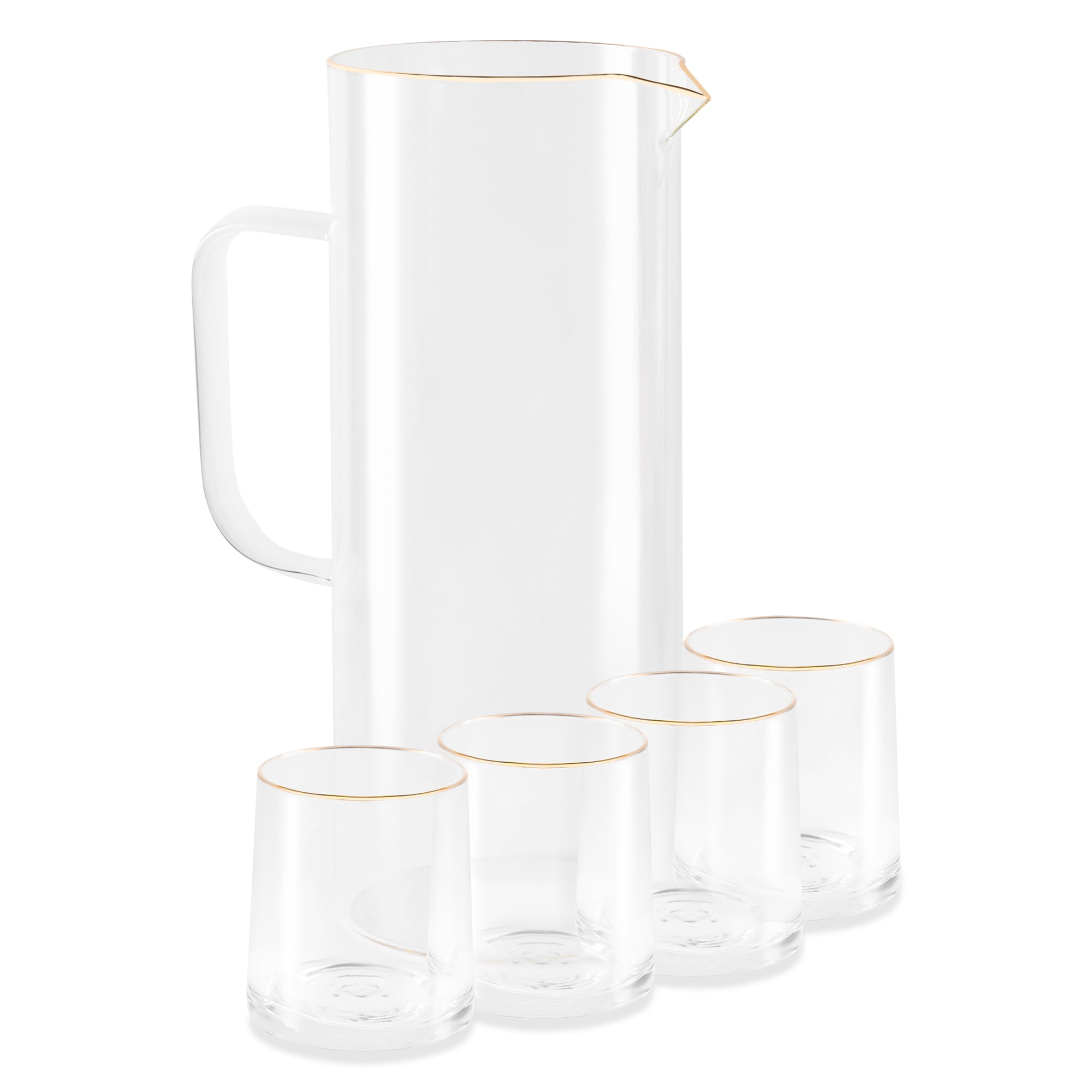 Thyme & Table 5-Piece Gold Rim Pitcher and 9oz Drinking Glass Set
