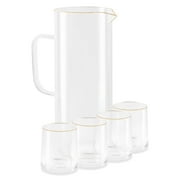 Thyme & Table 5-Piece Gold Rim Pitcher and 9oz Drinking Glass Set