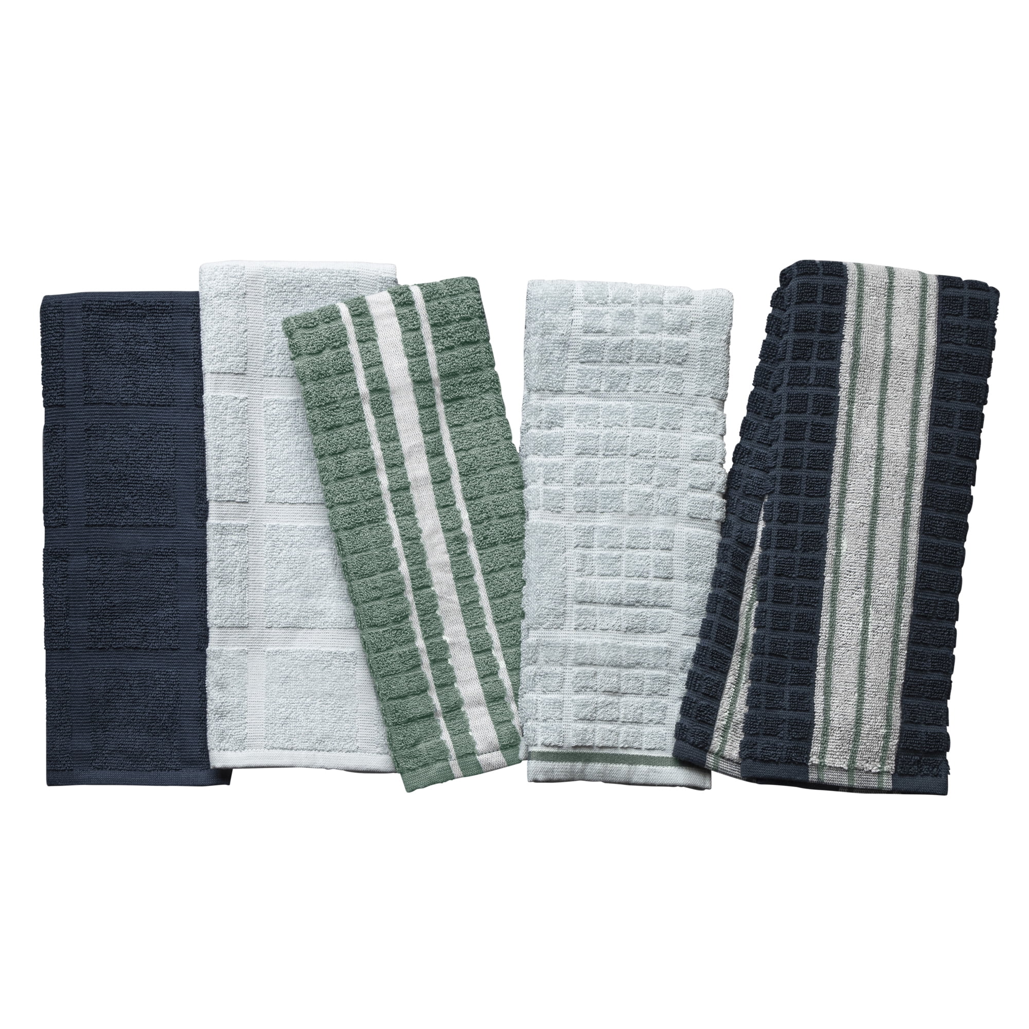 Thyme & Table Kitchen Towels, Navy, Green, & White, 5 Pack Set - Walmart.com