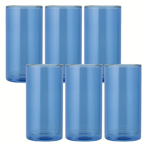 Thyme & Table 16 fl oz Blue Double Wall Glasses, Set of 6