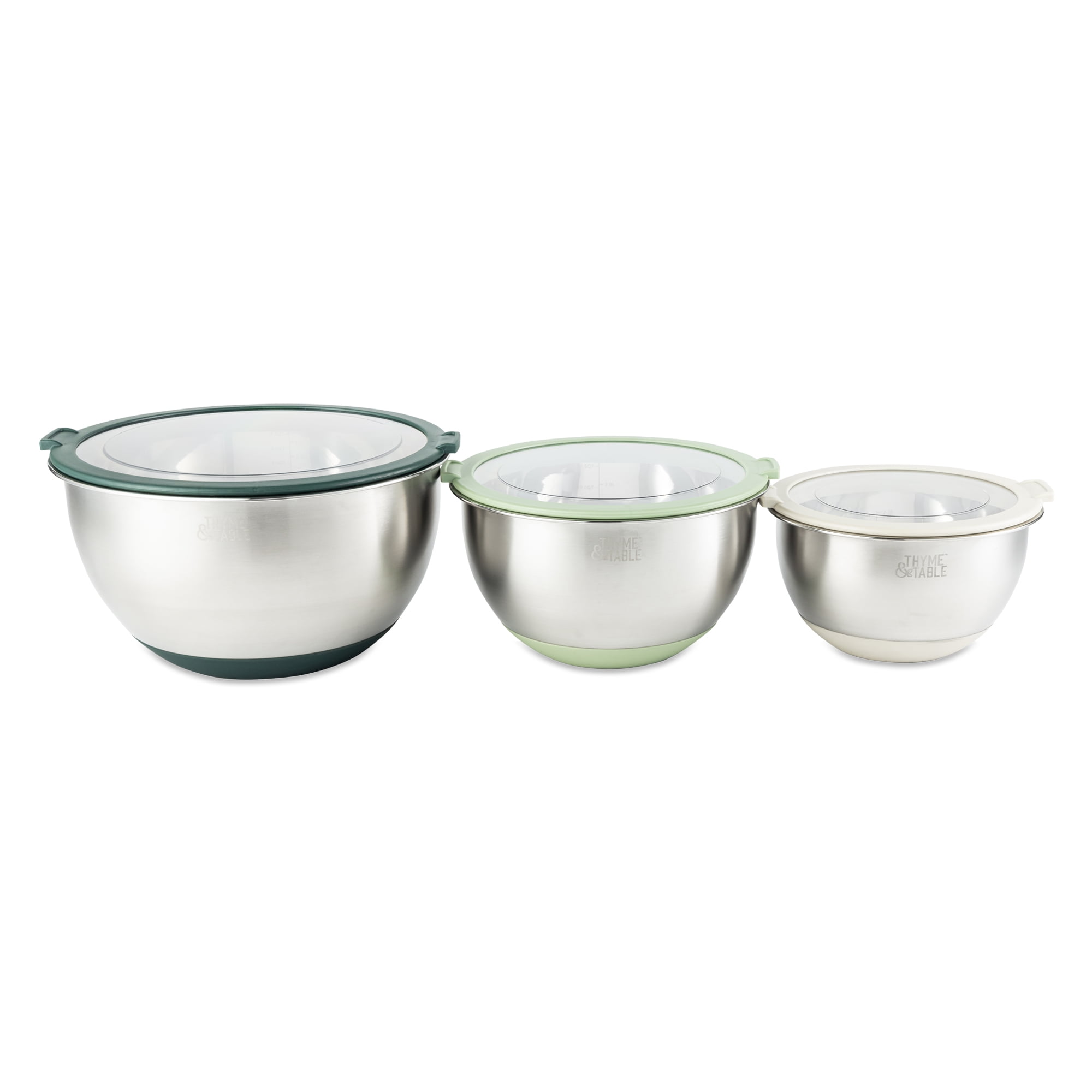 Thyme & Table 6-Piece Nesting Mixing Bowl Set with Easy Grip Transparent Lids - Green - Walmart.com