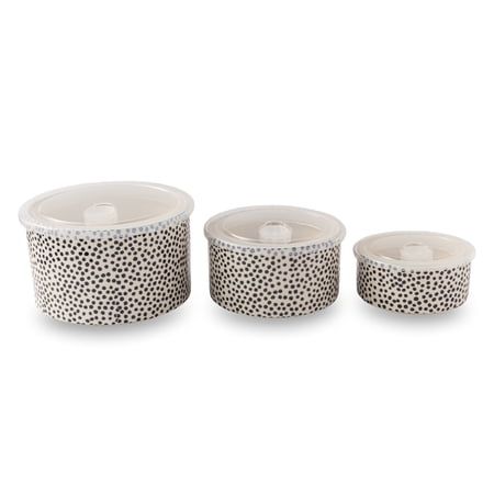 Thyme & Table 6-Piece Round Ceramic Baking Dish & Lid Set, Dot Pattern