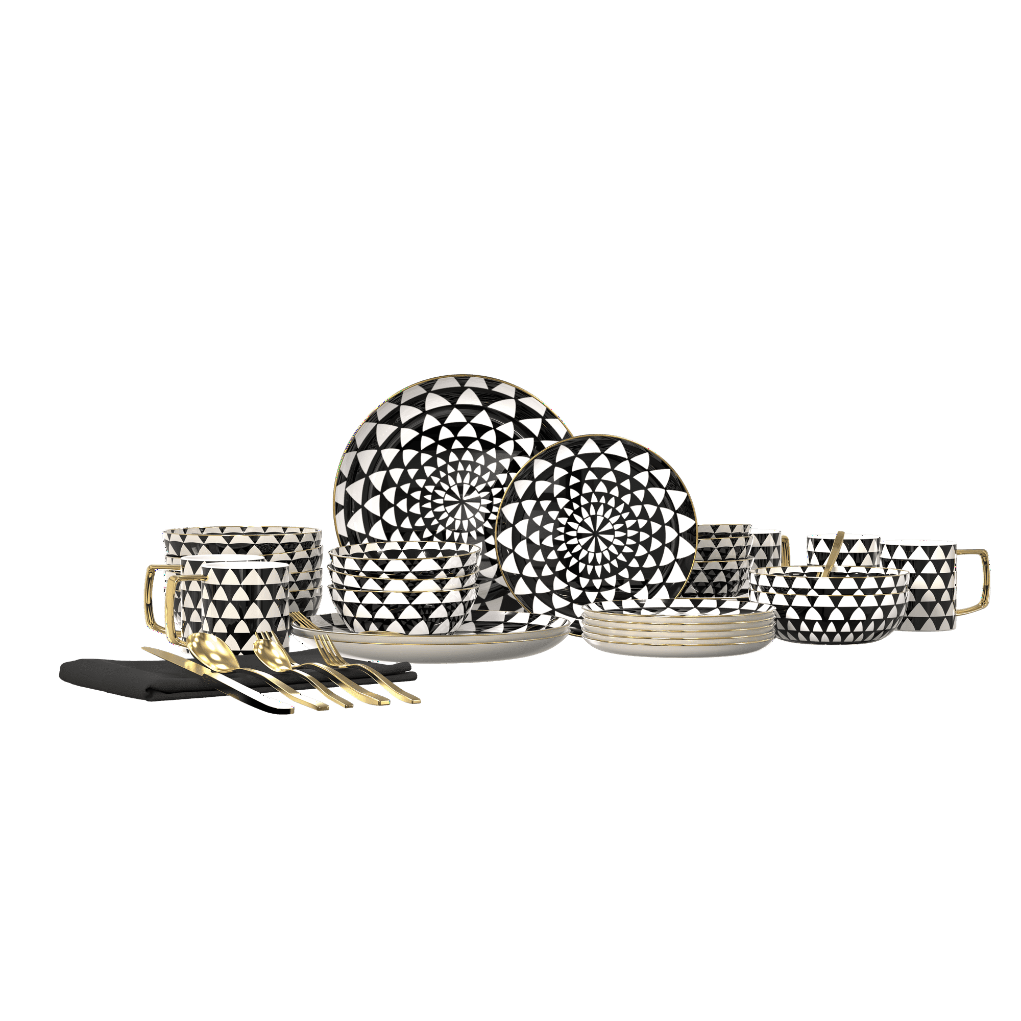 Thyme & Table 60-Piece Medallion Dinnerware & Gold Flatware Set, Service for 6