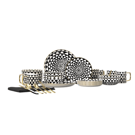 Thyme & Table 60-Piece Medallion Dinnerware & Gold Flatware Set, Service for 6