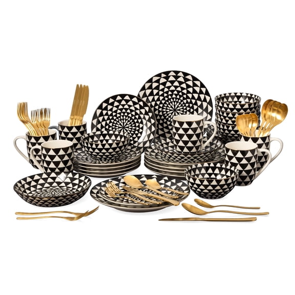Thyme & Table 60-Piece Medallion Dinnerware & Gold Flatware Set, Service for 6