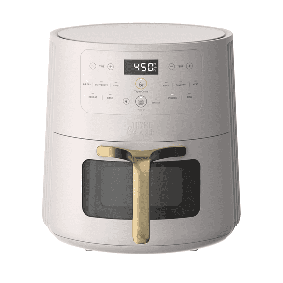 Thyme & Table 6QT Air Fryer, with ThymeCrisp™ and Ceramic-Coated Nonstick Basket, Sand White