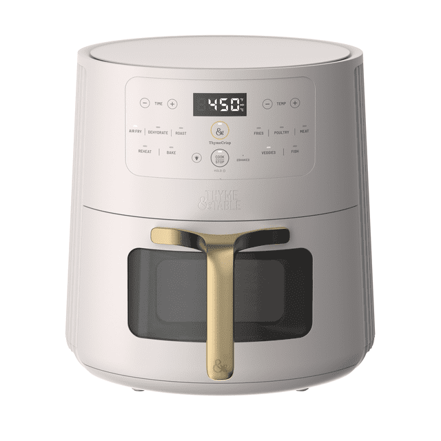 Thyme & Table 6 Quart Ceramic-Coated Air Fryer, Sand White