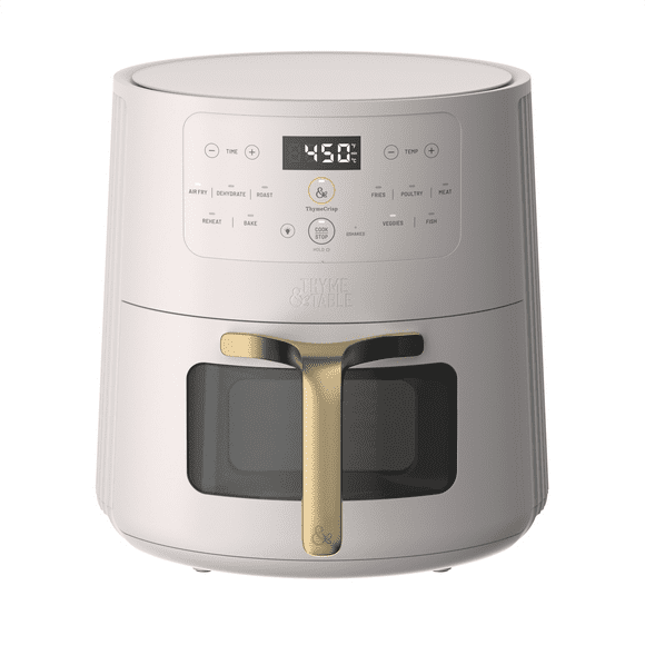 Thyme & Table 6QT Air Fryer, with ThymeCrisp™ and Ceramic-Coated Nonstick Basket, Sand White