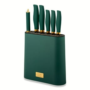 Thyme & Table 7-Piece Slim Block Knife Set - Green & Gold