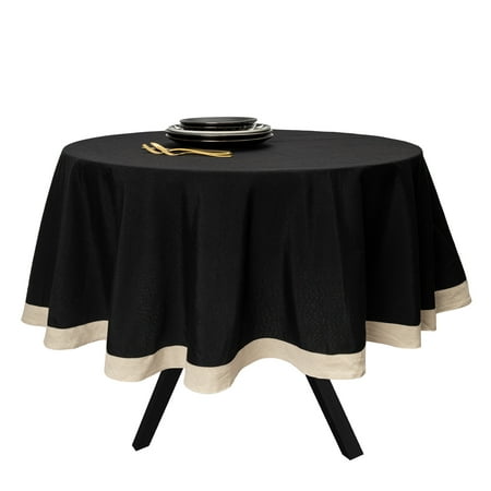 Thyme & Table 70" Round Tablecloth, Black with Gold Lurex Border