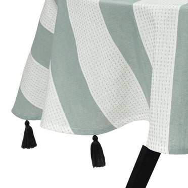 Thyme & Table 70" Round Tablecloth, Green and White with Black Tassels