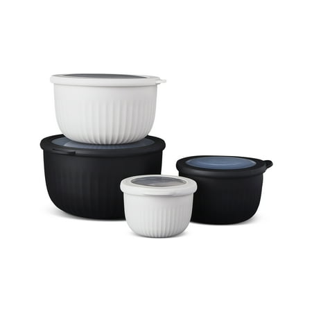 Thyme & Table 8-Piece Nesting Mixing Bowl Set, Black and Cream