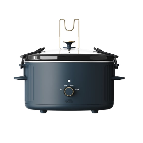 Thyme & Table 8-Quart Slow Cooker with Locking Lid and Serving Pot, Atlantic Blue