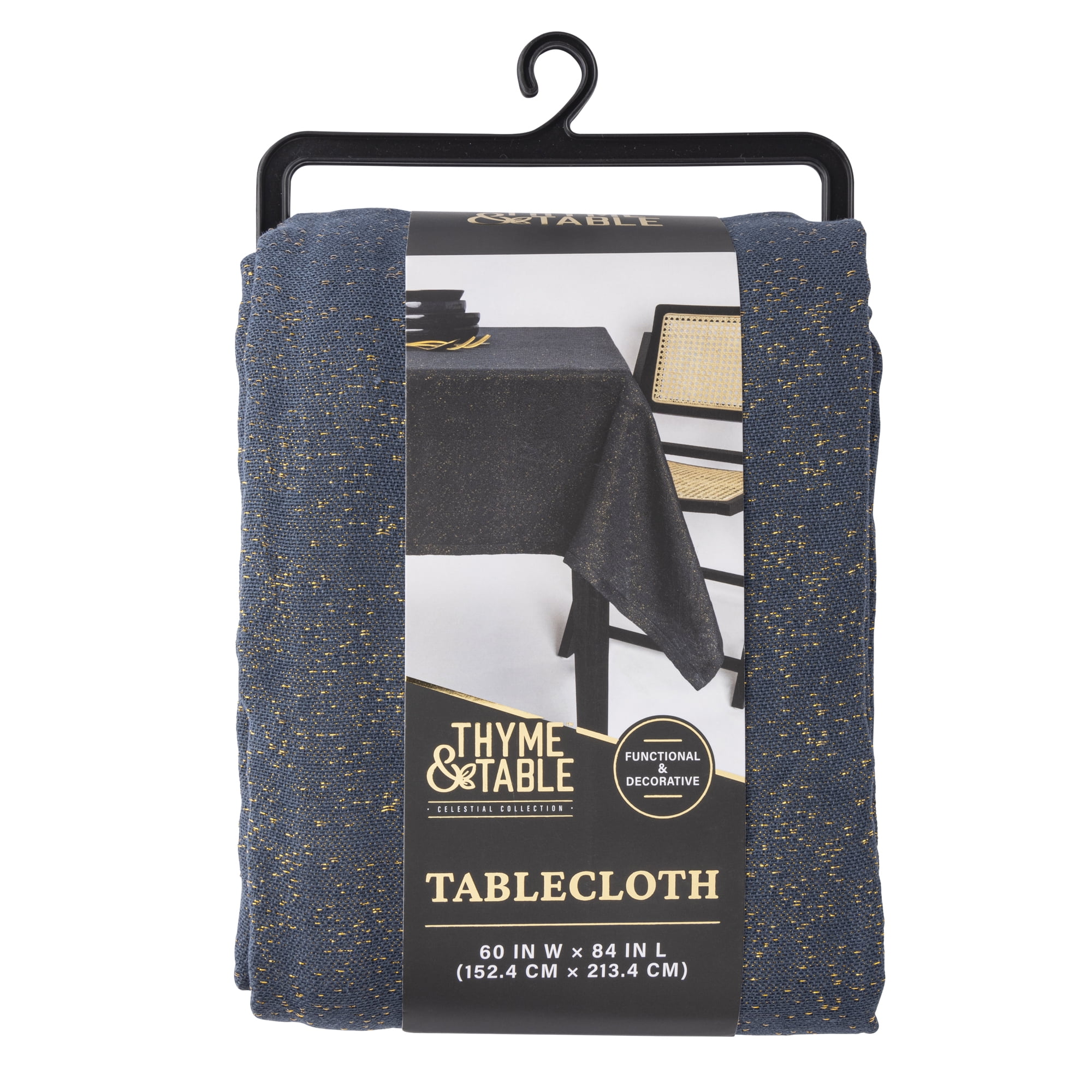 Thyme & Table 84" Rectangle Tablecloth, Navy and Gold Celestial