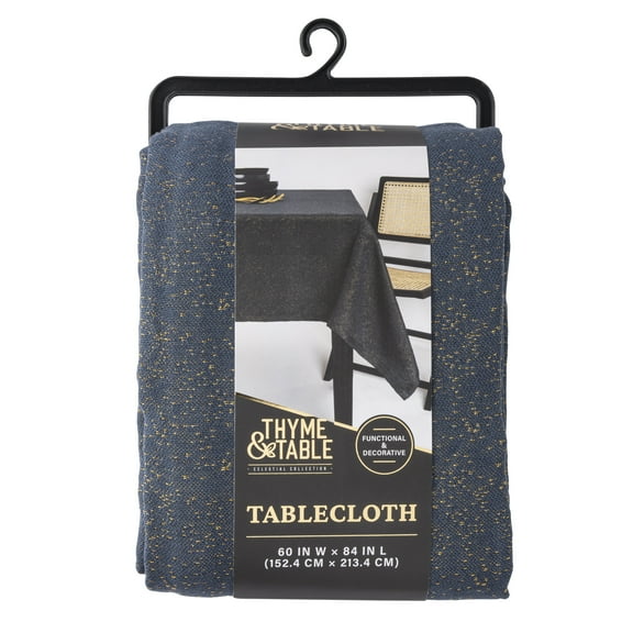 Thyme & Table 84" Rectangle Tablecloth, Navy and Gold Celestial