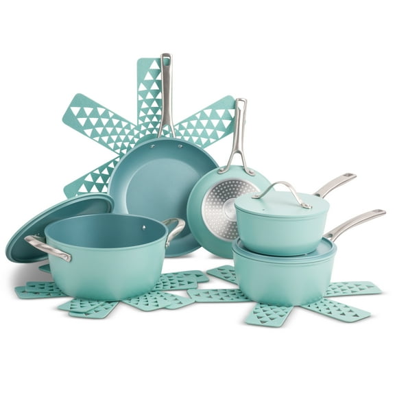 Thyme & Table 12 Piece Non-Stick Acadia Cookware Set, Pots and Pans Set - Blue
