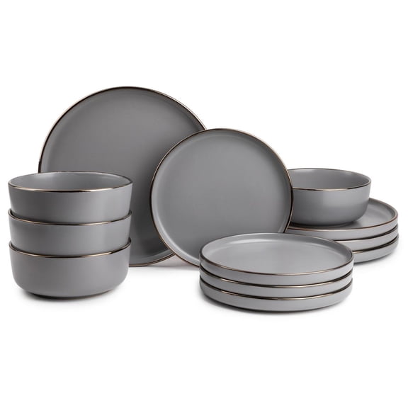 Open Box Thyme & Table Ava 12-Piece Ceramic Dinnerware Set Gray