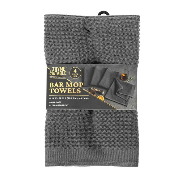 Thyme & Table Bar Mop Kitchen Towels, Gray, 4 Pack Set