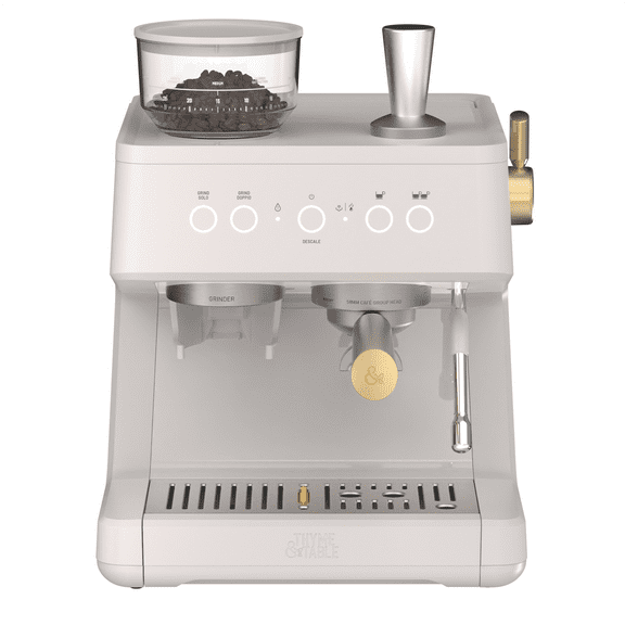 Thyme & Table Barista Grade Espresso Machine with 15-Bar Pressure, Conical Burr Grinder and Steam Wand, Sand White