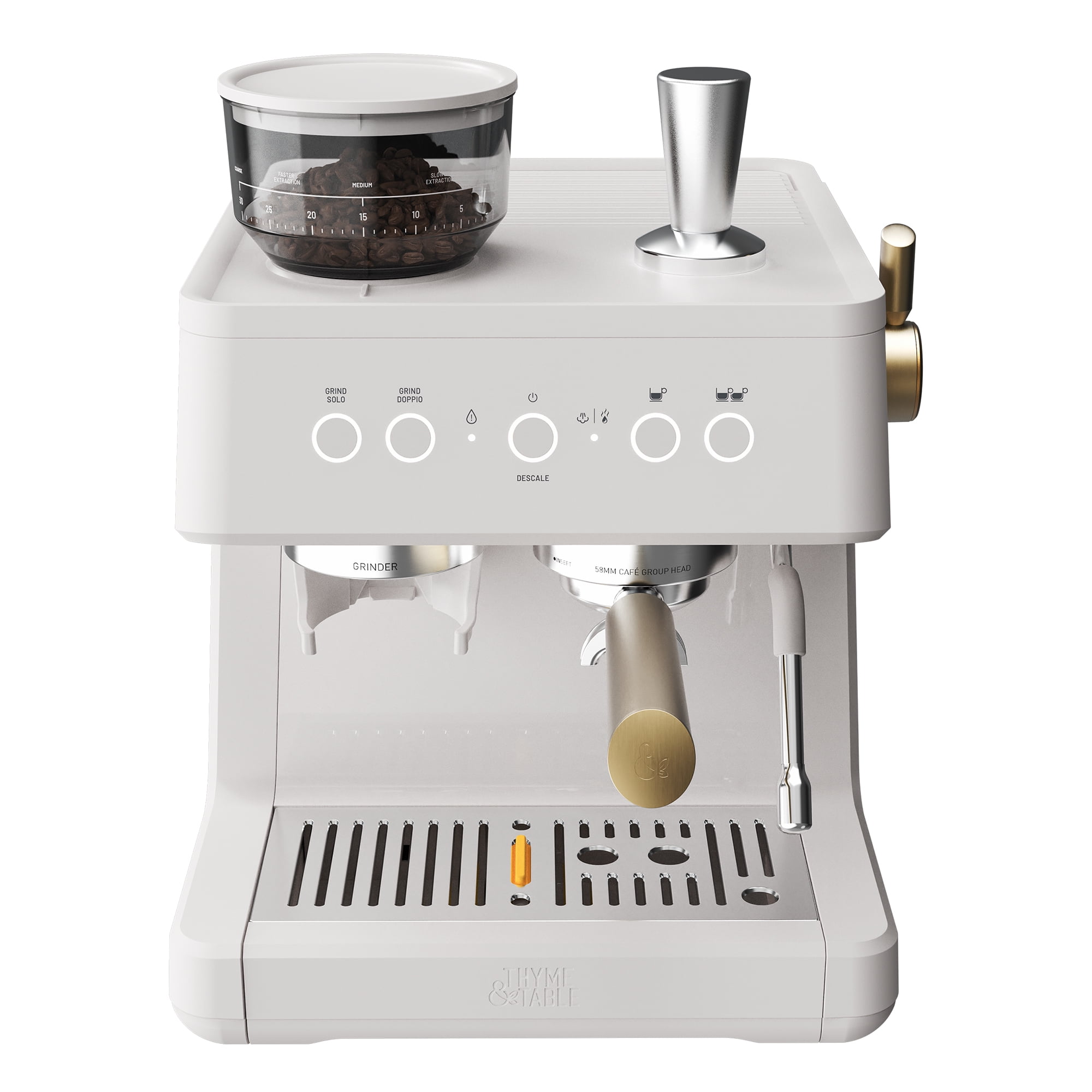 Thyme & Table Barista Grade Espresso Machine with 15-Bar Pressure, Conical Burr Grinder and Steam Wand, Sand White