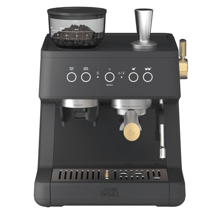 Thyme & Table Barista Grade Espresso Machine with 15-Bar Pressure and Conical Burr Grinder, Slate Grey