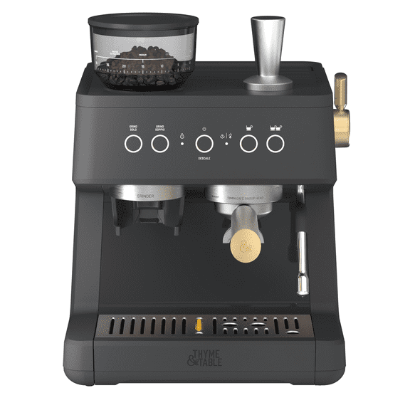 Thyme & Table Barista Grade Espresso Machine with 15-Bar Pressure and Conical Burr Grinder, Slate Grey