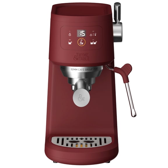 Thyme & Table Barista Mini Espresso Machine with 15-Bar Pressure and Steam Wand, Cabernet Red