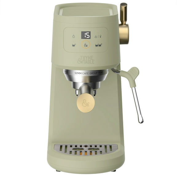 Thyme & Table Barista Mini Espresso Machine with 15-Bar Pressure and Steam Wand, Eucalyptus Green